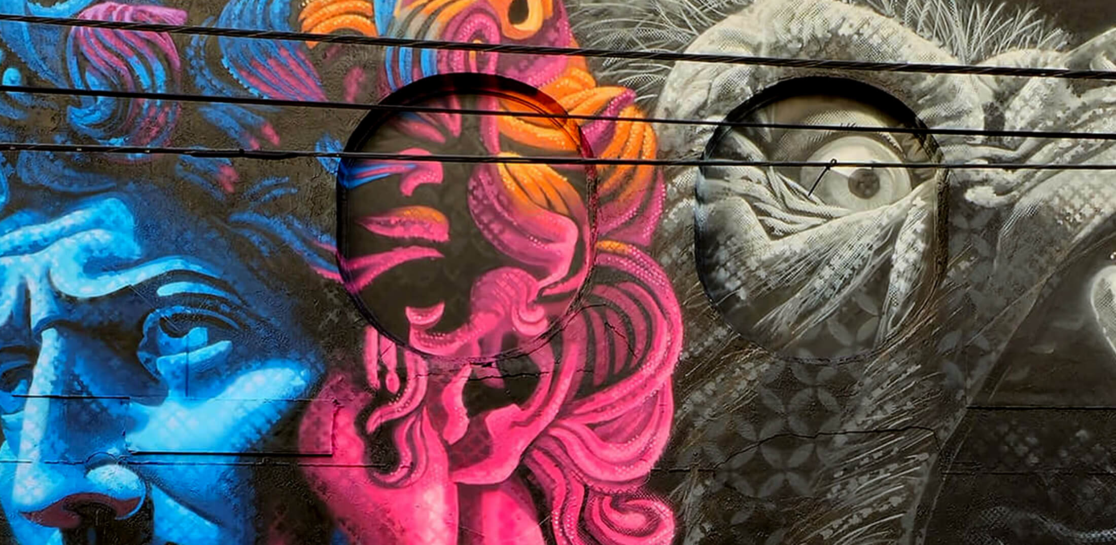 a zoomed in and cropped detail shot of a mural painting by Drake Arnold